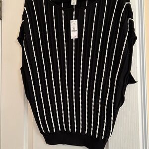 White House Black Market Black and White Striped Knit Top size M NWT